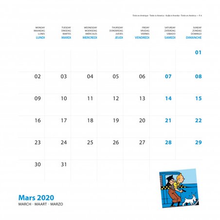 CALENDRIER MURAL TINTIN VOITURES 2020